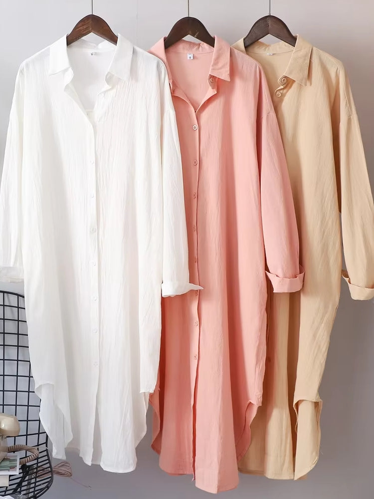 Women Cotton Oversized Big Shirt Dress Blouses - Tophatter Daily Deals