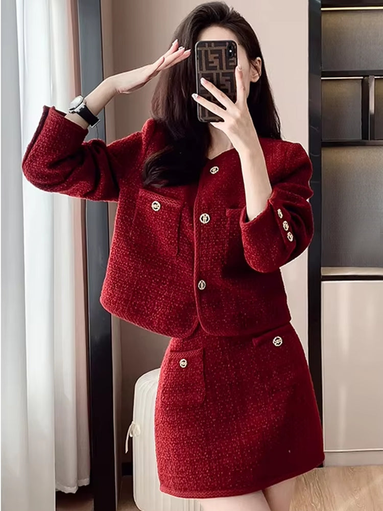 Elegant Women Short Coat Skirt Suit Red Work Wear Blazers - Tophatter Daily Deals