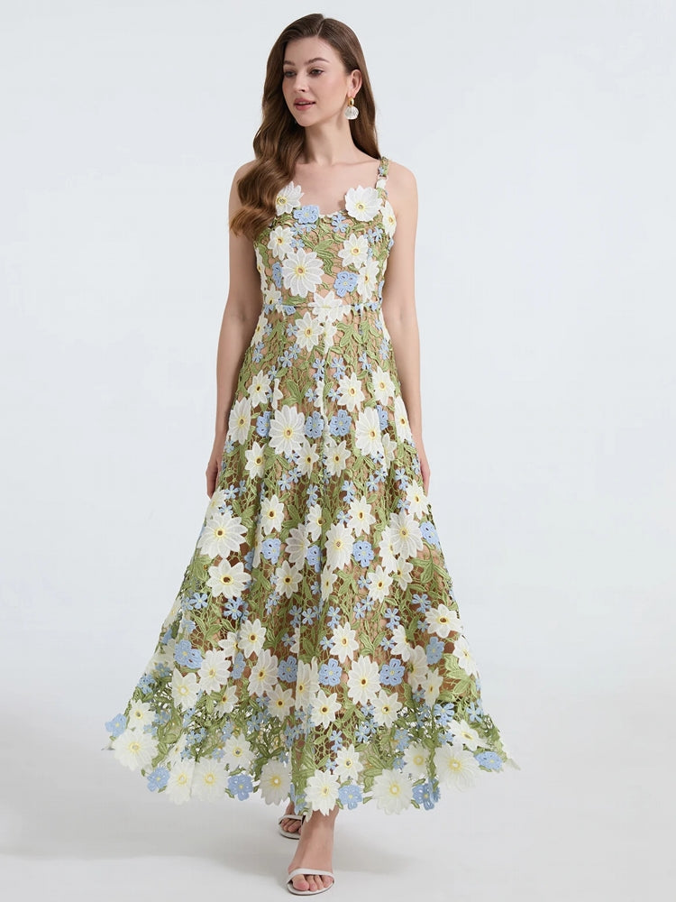 Women Square Collar Backless Sleeveless Embroidery Dress Maxi Dresses - Tophatter Daily Deals