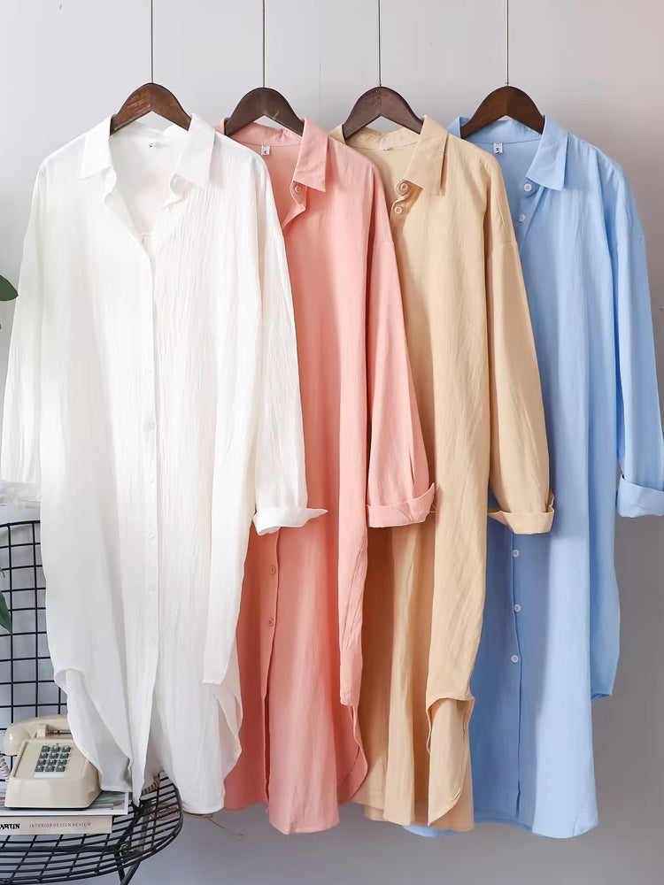 Women Cotton Oversized Big Shirt Dress Blouses - Tophatter Daily Deals