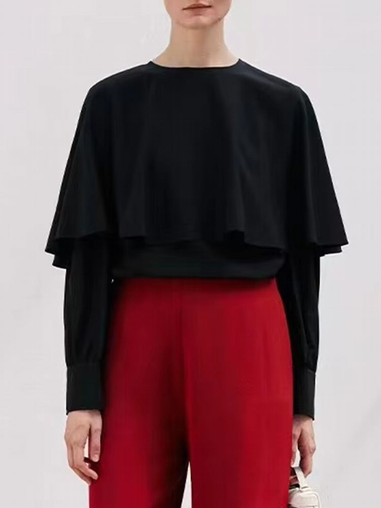 Women Fake Cloak T-shirt Pullover Tops Black Blouses - Tophatter Daily Deals