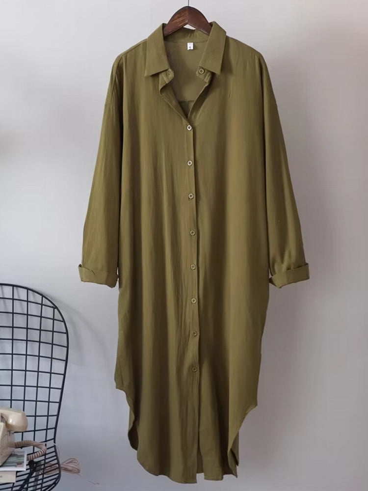 Women Cotton Oversized Big Shirt Dress khaki Blouses - Tophatter Daily Deals