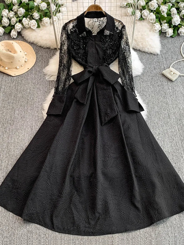 Elegant Belted Beaded Mesh Lace Evening Dress Maxi Dresses - Tophatter Daily Deals
