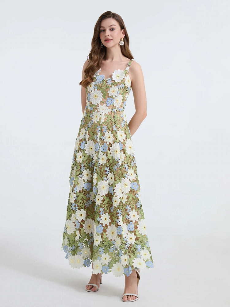 Women Square Collar Backless Sleeveless Embroidery Dress Maxi Dresses - Tophatter Daily Deals
