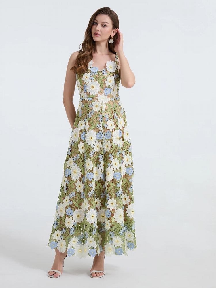 Women Square Collar Backless Sleeveless Embroidery Dress Maxi Dresses - Tophatter Daily Deals