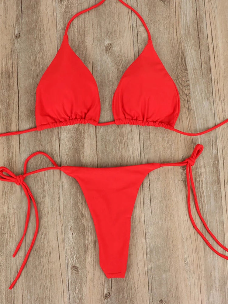 Bikini T-Back Low Rise Thong Bandage Style Red Swimwear - Tophatter Daily Deals