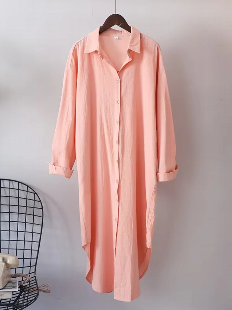 Women Cotton Oversized Big Shirt Dress Pink Blouses - Tophatter Daily Deals
