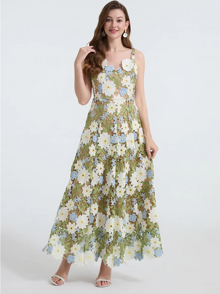 Women Square Collar Backless Sleeveless Embroidery Dress Maxi Dresses - Tophatter Daily Deals