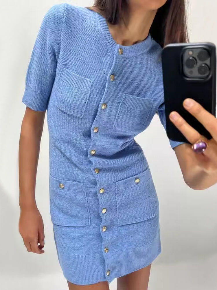 Women Round Neck Short Sleeve Bodycon A-line Dresses Mini Dresses - Tophatter Daily Deals