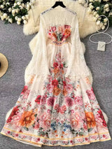 Holiday Chiffon Flare Sleeve Floral Pleated Dress Maxi Dresses - Tophatter Daily Deals