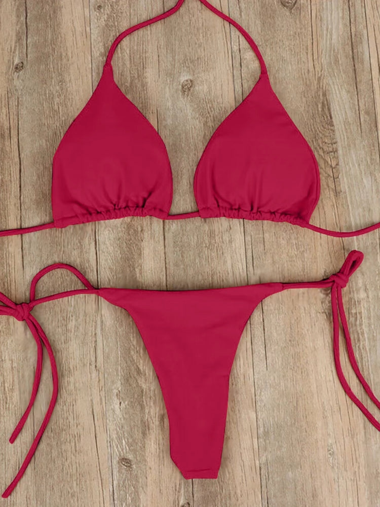 Bikini T-Back Low Rise Thong Bandage Style Burgundy Swimwear - Tophatter Daily Deals