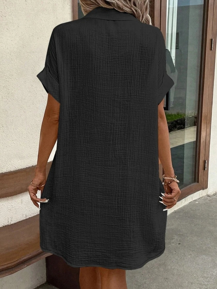 Cotton Linen Dress Ladies Casual Holiday Mini Dresses - Tophatter Daily Deals