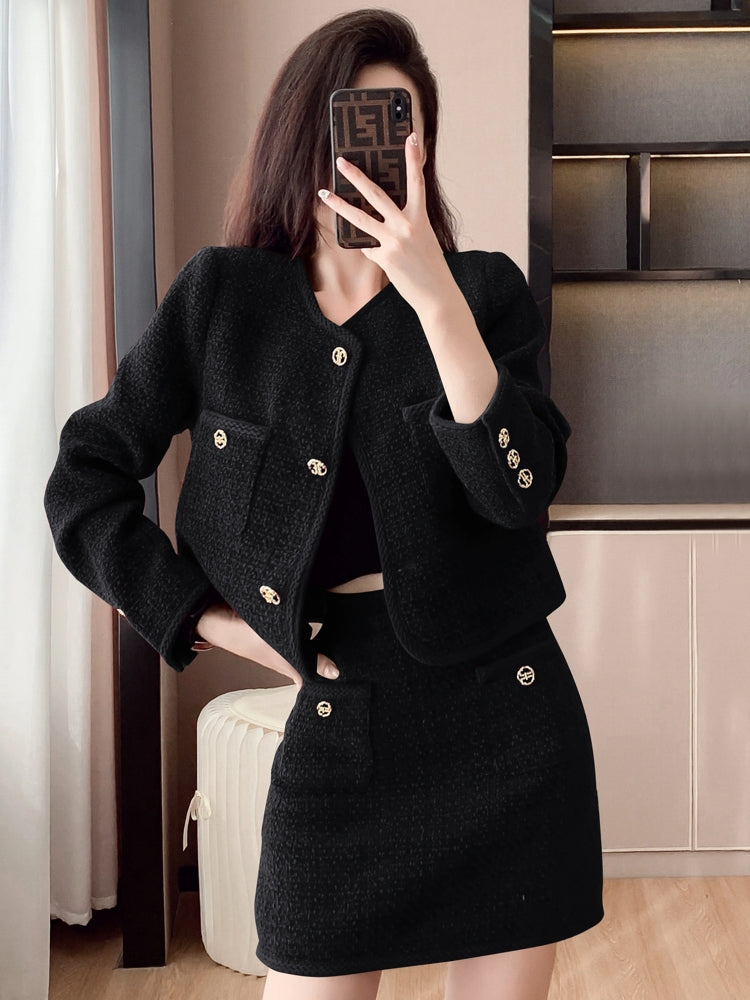 Elegant Women Short Coat Skirt Suit Black Work Wear Blazers - Tophatter Daily Deals