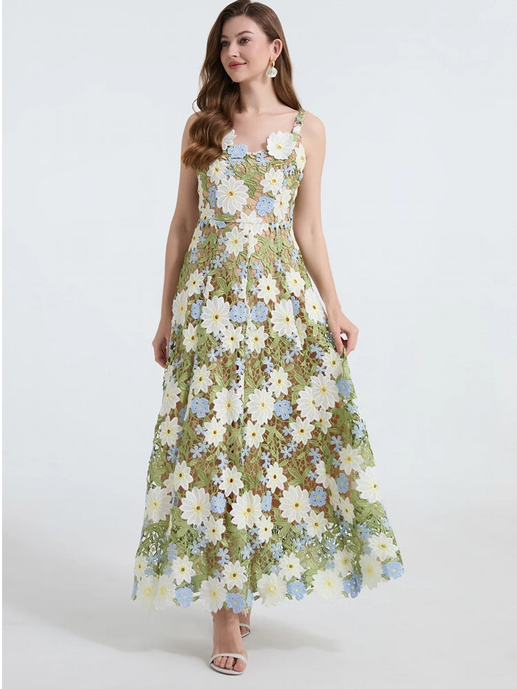 Women Square Collar Backless Sleeveless Embroidery Dress Maxi Dresses - Tophatter Daily Deals