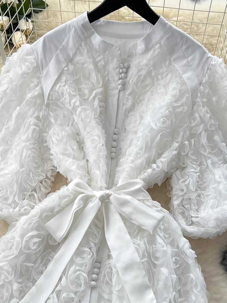 Luxury 3D Flower Formal Evening Dress White Maxi Dresses - Tophatter Daily Deals