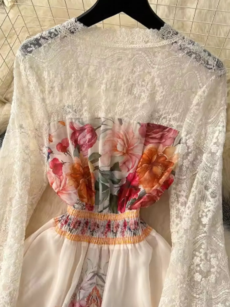 Holiday Chiffon Flare Sleeve Floral Pleated Dress Maxi Dresses - Tophatter Daily Deals
