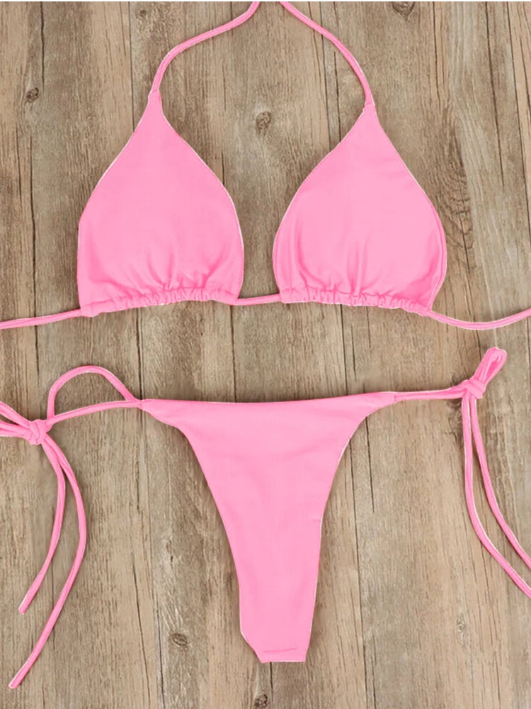 Bikini T-Back Low Rise Thong Bandage Style Pink Swimwear - Tophatter Daily Deals