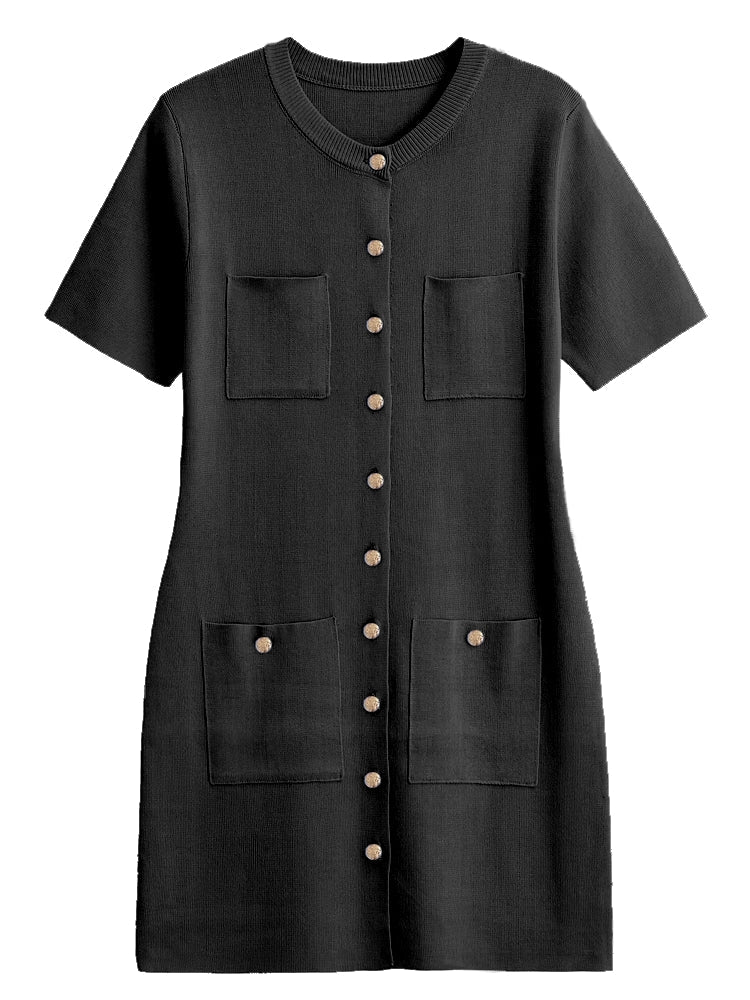 Women Round Neck Short Sleeve Bodycon A-line Dresses Black Mini Dresses - Tophatter Daily Deals