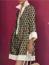 Lapel Collar Long Sleeves A-line Party Dresses Mini Dresses - Tophatter Daily Deals