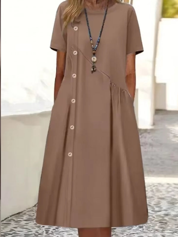 Elegant O-neck Long Dress Brown Midi Dresses - Tophatter Daily Deals
