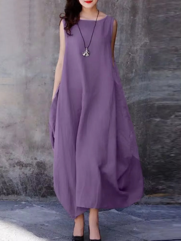 Casual Loose Solid Cotton Maxi Dresses Sleeveless Dresses - Tophatter Daily Deals