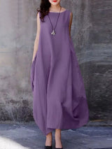 Casual Loose Solid Cotton Maxi Dresses Sleeveless Dresses - Tophatter Daily Deals