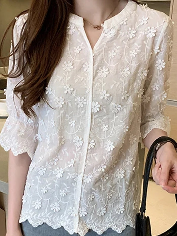Elegant Tops Lace Women Blouses White Blouses - Tophatter Daily Deals