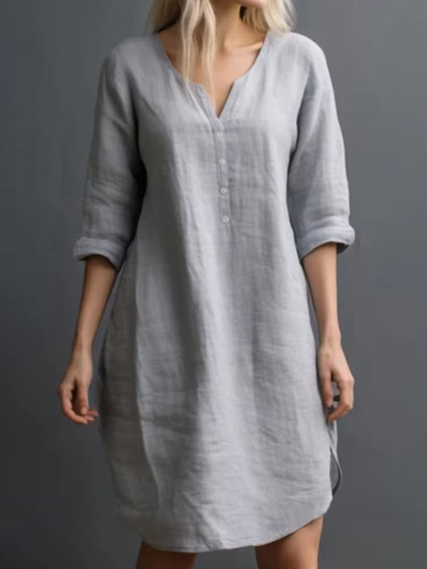 Casual V-Neck Women Shirt Dress Midi Dresses - Tophatter Daily Deals