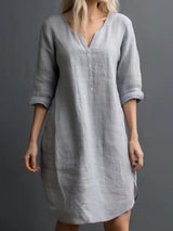 Casual V-Neck Women Shirt Dress Midi Dresses - Tophatter Daily Deals