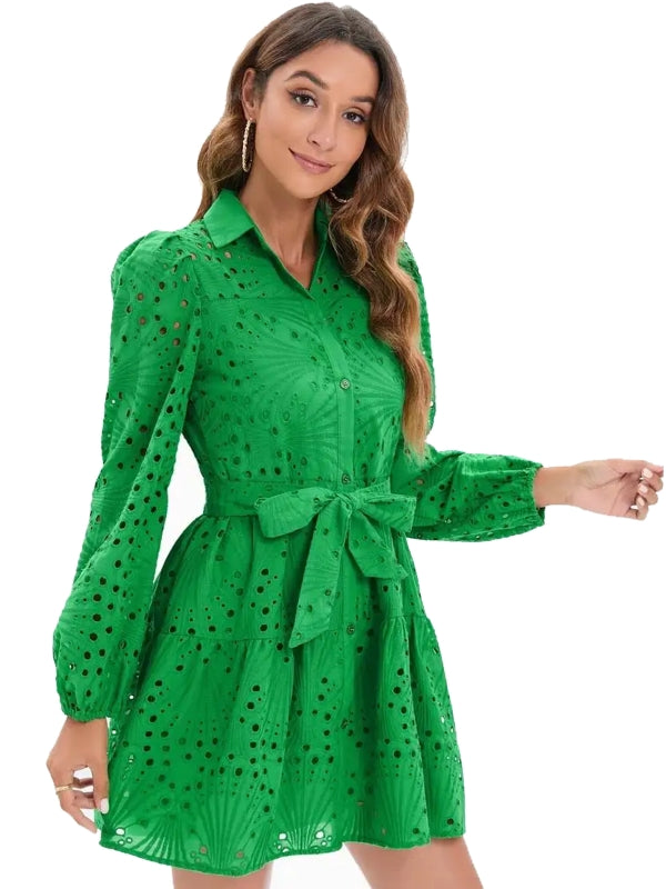 Green Lace Blouse Top With Lining Hollow Green Blouses - Tophatter Daily Deals