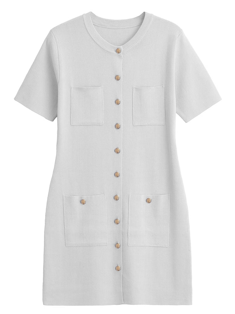 Women Round Neck Short Sleeve Bodycon A-line Dresses White Mini Dresses - Tophatter Daily Deals