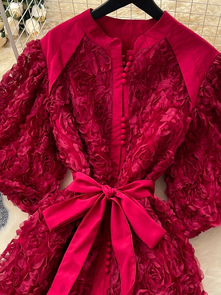 Luxury 3D Flower Formal Evening Dress Wine Red Maxi Dresses - Tophatter Daily Deals