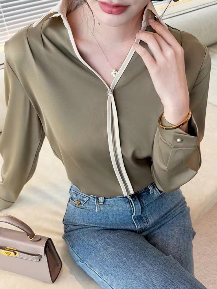 Women V Neck Office Lady Shirts Blouses - Tophatter Daily Deals