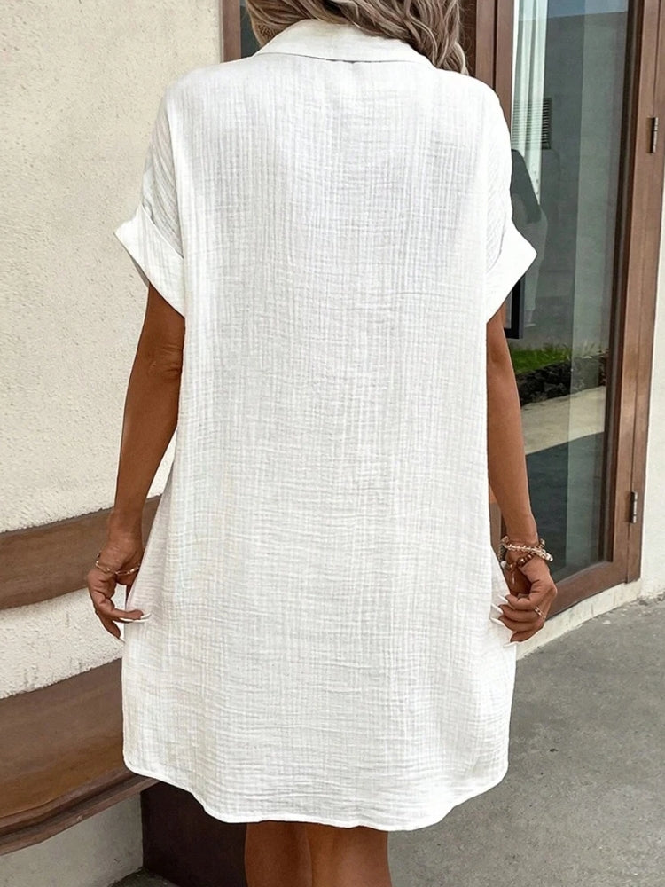 Cotton Linen Dress Ladies Casual Holiday Mini Dresses - Tophatter Daily Deals