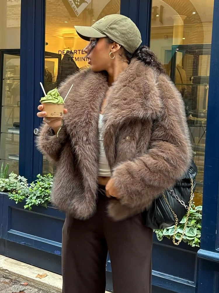 Women Luxury Big Fur Collar Overcoats Brown Gradient Coats & Jackets - Tophatter Daily Deals