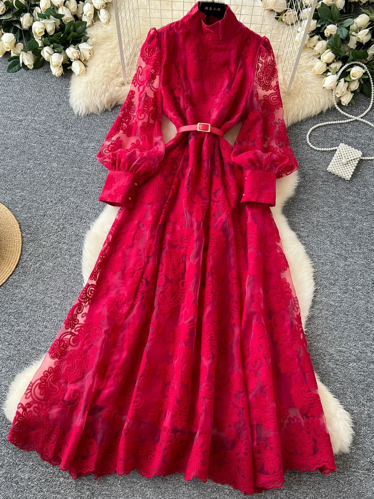 Elegant Stand Neck Belt Dinner Party Maxi Dresses Maxi Dresses - Tophatter Daily Deals