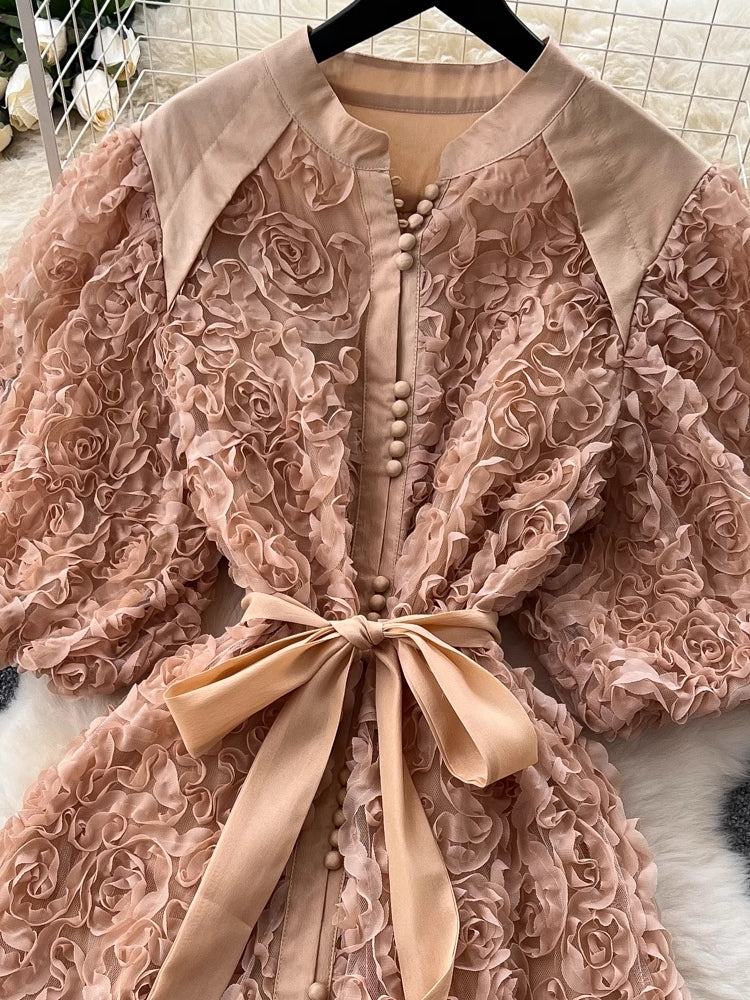 Luxury 3D Flower Formal Evening Dress khaki Maxi Dresses - Tophatter Daily Deals