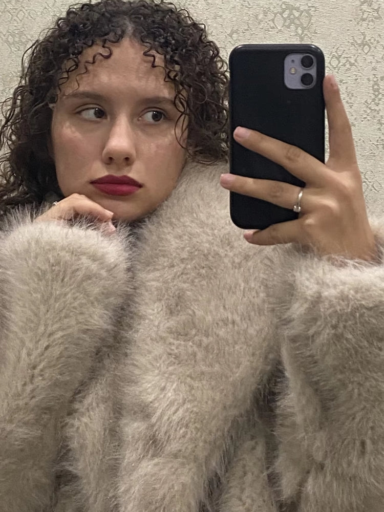 Women Luxury Big Fur Collar Overcoats Beige Gradient Coats & Jackets - Tophatter Daily Deals