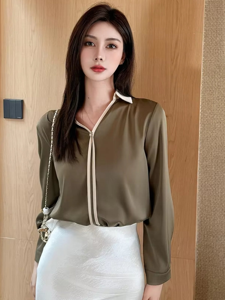 Women V Neck Office Lady Shirts Blouses - Tophatter Daily Deals