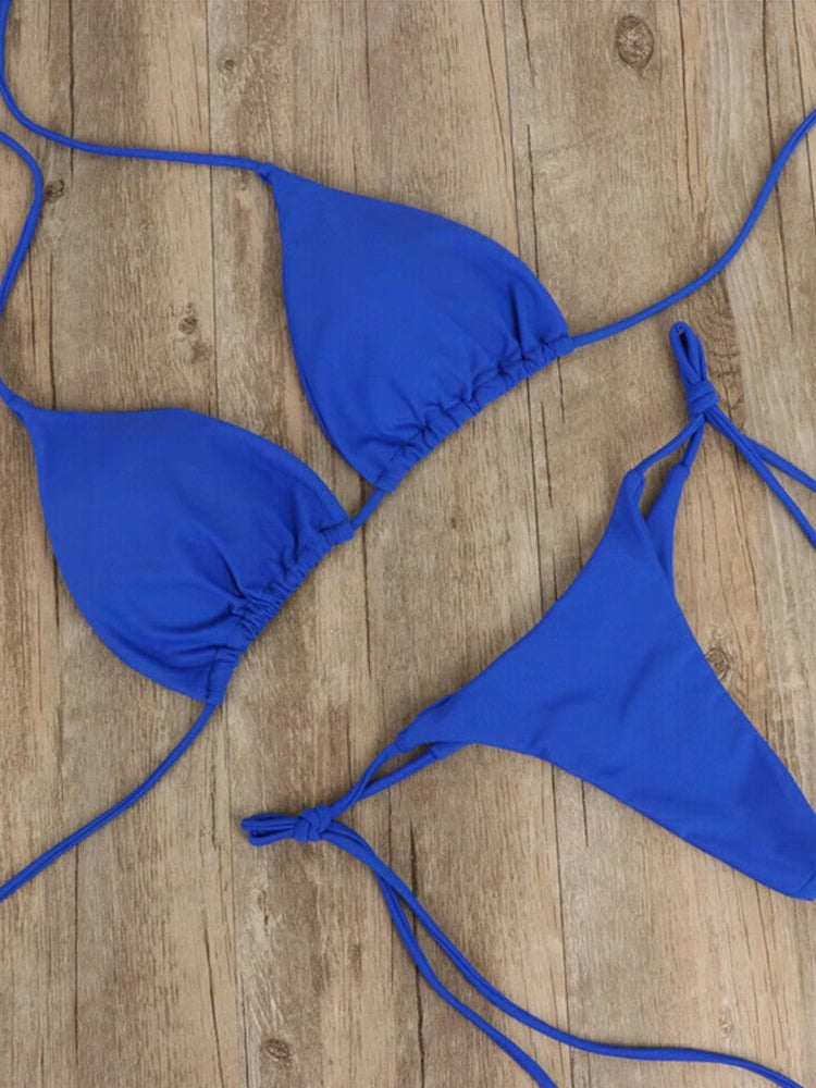 Bikini T-Back Low Rise Thong Bandage Style Blue Swimwear - Tophatter Daily Deals