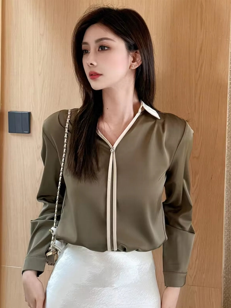 Women V Neck Office Lady Shirts Blouses - Tophatter Daily Deals