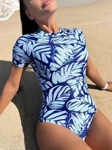 Short Sleeve One Piece Swimsuit Sports Bathing Swimwear - Tophatter Daily Deals