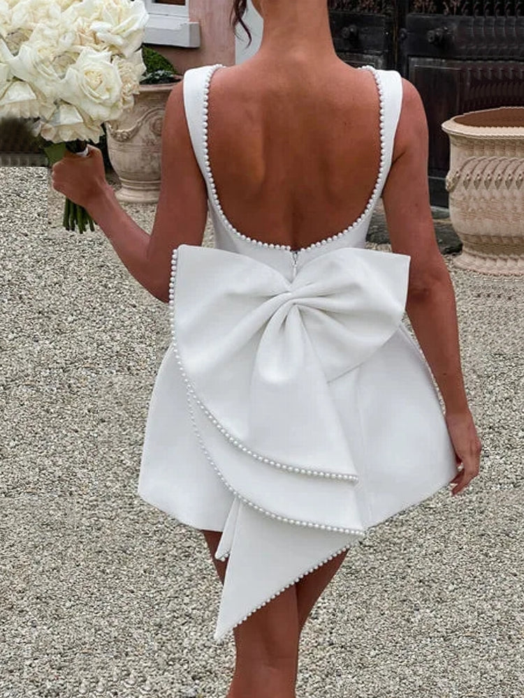 Pearl Bowknot Backless Sexy Mini Dress Mini Dresses - Tophatter Daily Deals