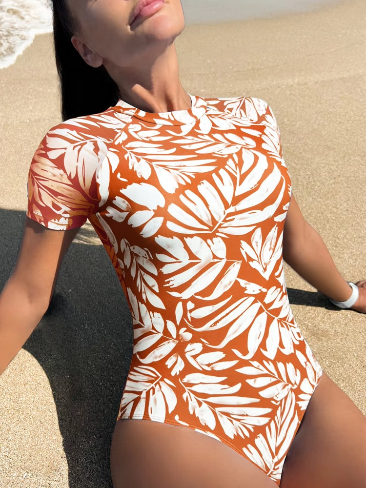 Short Sleeve One Piece Swimsuit Sports Bathing Swimwear - Tophatter Daily Deals