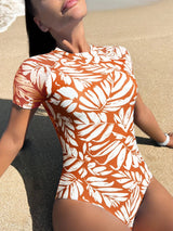 Short Sleeve One Piece Swimsuit Sports Bathing Swimwear - Tophatter Daily Deals