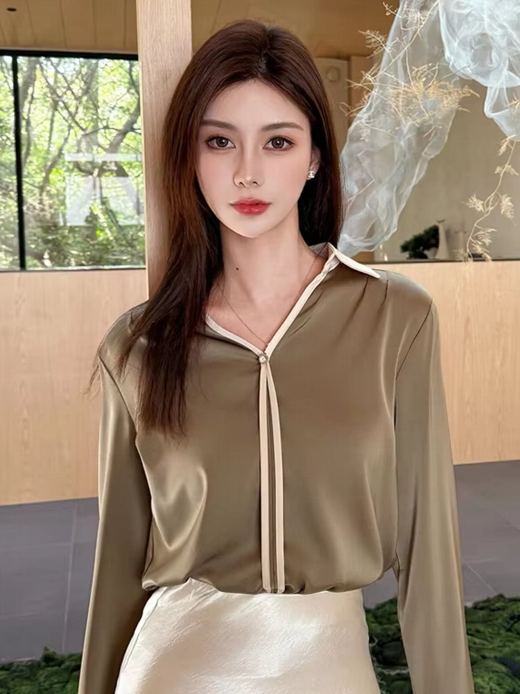 Women V Neck Office Lady Shirts Blouses - Tophatter Daily Deals