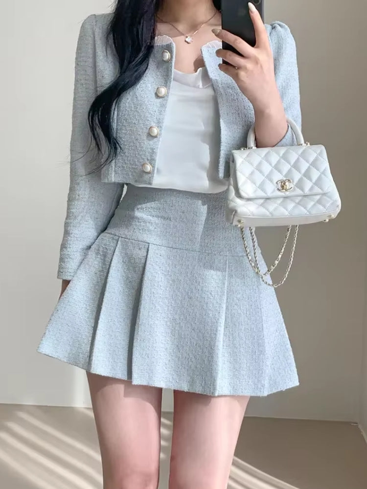 Slim Women High Waist Mini Skirts Sets Blue Work Wear Blazers - Tophatter Daily Deals