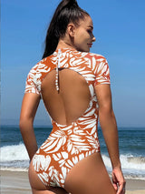 Short Sleeve One Piece Swimsuit Sports Bathing Swimwear - Tophatter Daily Deals