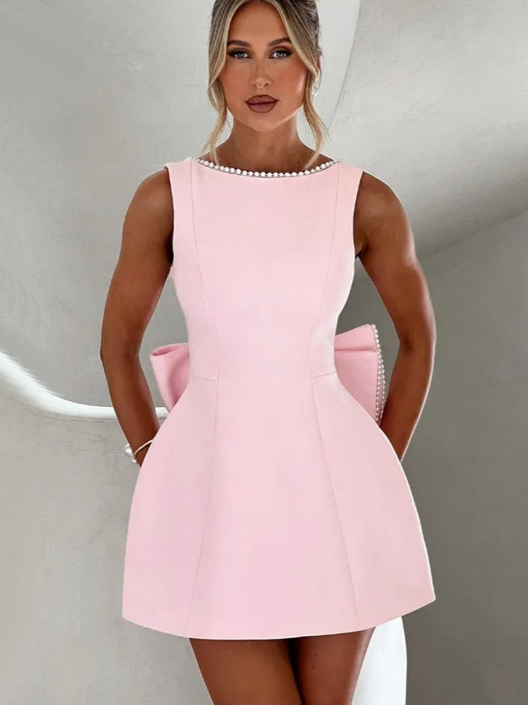 Pearl Bowknot Backless Sexy Mini Dress Mini Dresses - Tophatter Daily Deals