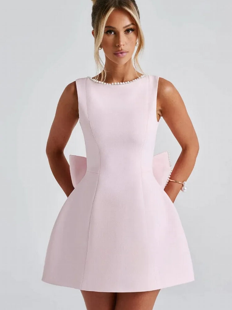 Pearl Bowknot Backless Sexy Mini Dress Mini Dresses - Tophatter Daily Deals
